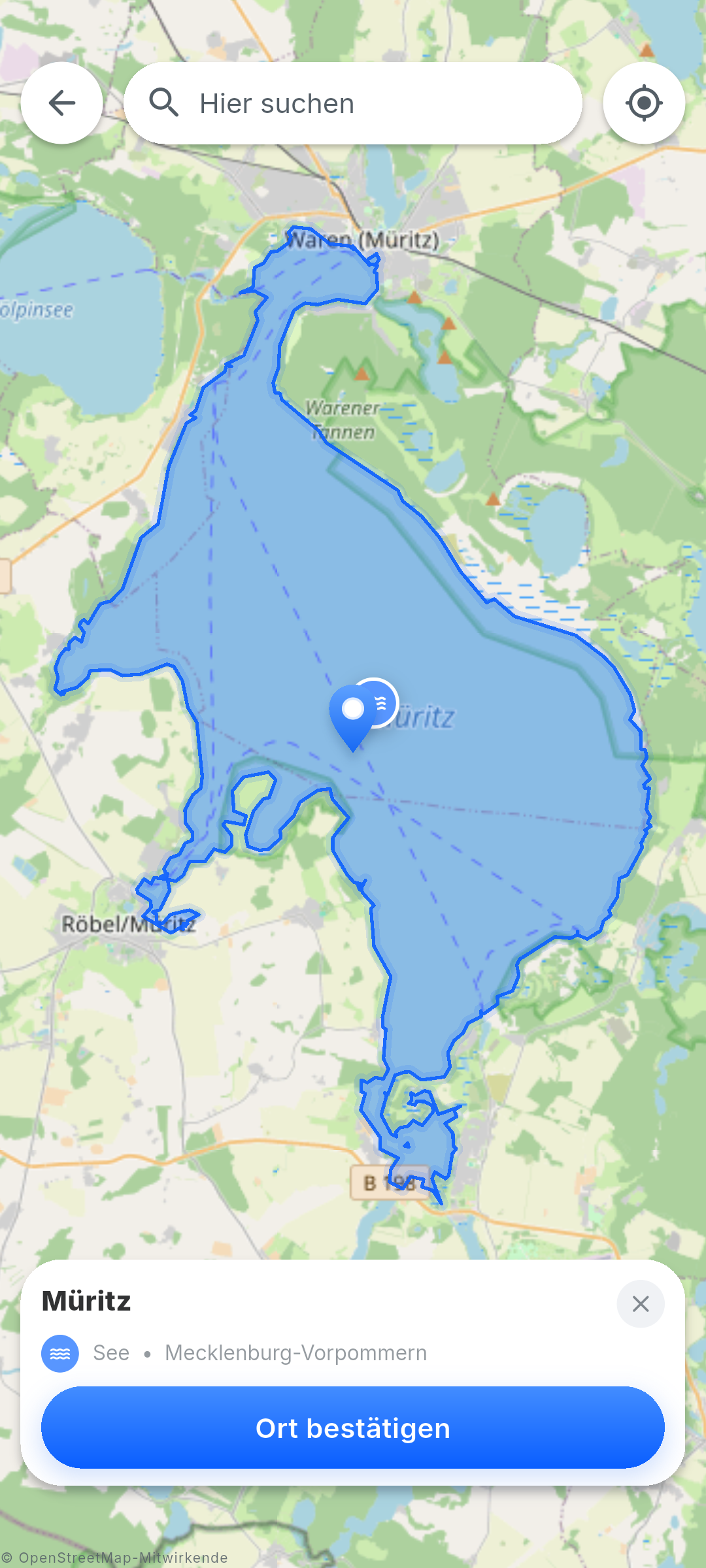 Auswahl der Müritz auf der BiteRadar-Karte