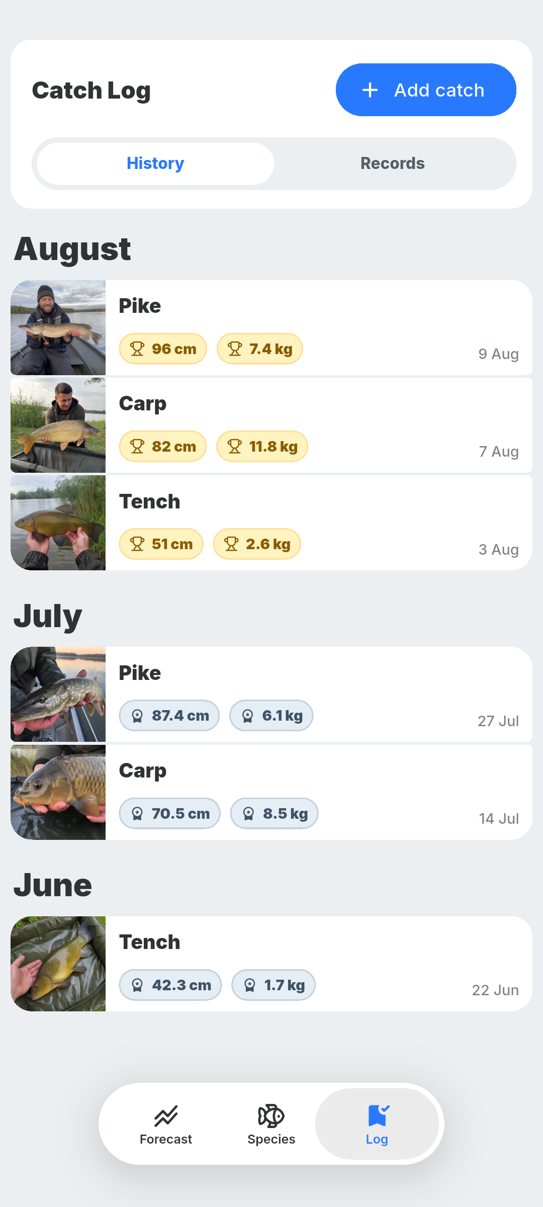 BiteRadar catch log